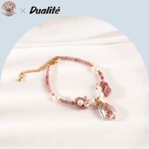 Wire-Wrapped Baroque Pendant Rhodochrosite & Pearl Bracelet