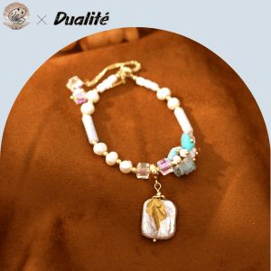 Hand-Painted Aventurine Square & Freshwater Pearl Bracelet