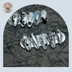 No.57 SEA Nail Handmade Press On Nails Set Dark Cross