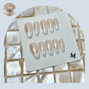 No.56 SEA Nail Handmade Press On Nails Set  French Almond Magic Powder