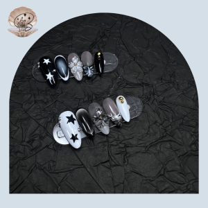 No.59 SEA Nail Handmade Press On Nails Set Ink Bloom Noir